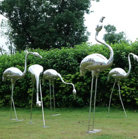 不锈钢园林摆件 不锈钢火烈鸟雕塑 不锈钢镜面雕塑 定制